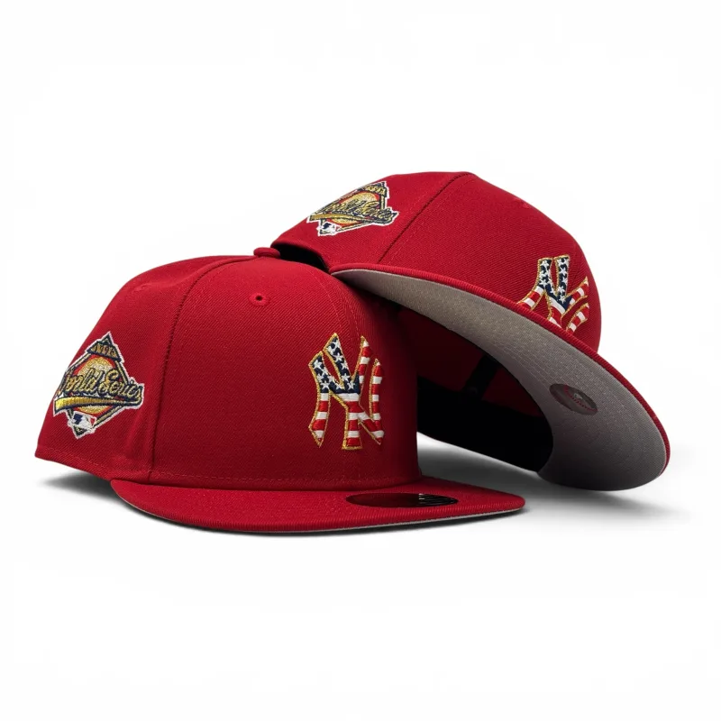 New Era New York Yankees fitted hat red colorway - New York Yankees 1996 World Series “July 4th Star N Stripes ” Fitted Hats-Red