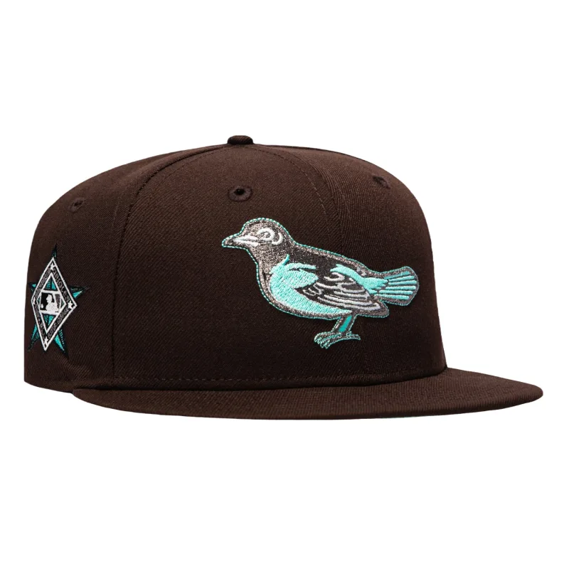 New Era Baltimore Orioles fitted hat Brown colorway - 50th Anniversary Fitted: New Era Honors Orioles Legacy with Sea Glass UV Brown Drop