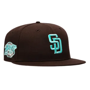 New Era San Diego Padres fitted hat Brown colorway - 1998 World Series Fitted: New Era Drops Padres Championship Run Tribute in Sea Glass UV