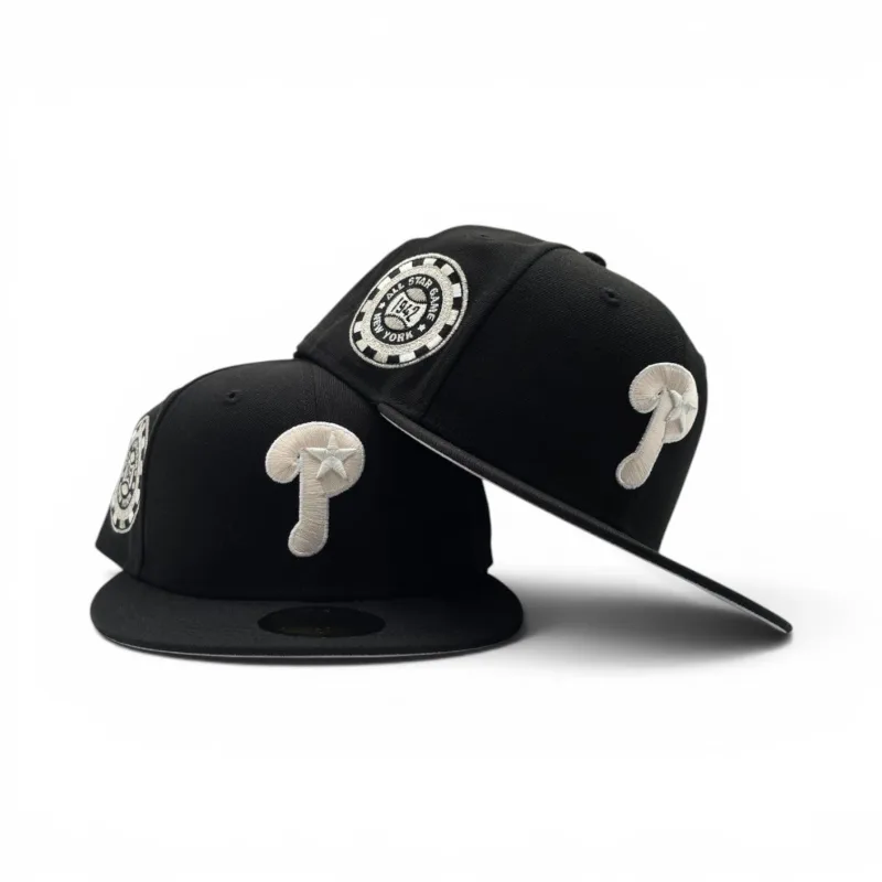 New Era Philadelphia Phillies fitted hat black, gray colorway - Black Philadelphia Phillies Ivory logo Gray Bottom 1942 All Star Game Side Patch New Era 59Fifty Fitted