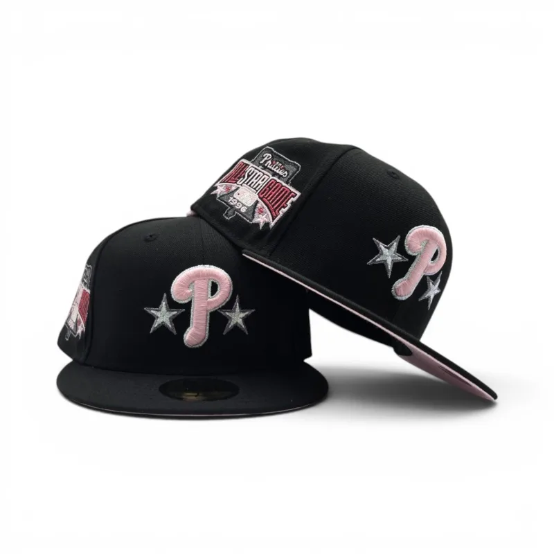 New Era Philadelphia Phillies fitted hat black, gray, pink colorway - Black Philadelphia Phillies Pink Bottom 1996 All Star Game Side Patch New Era 59Fifty Fitted