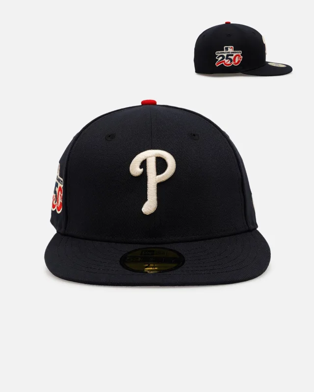New Era Philadelphia Phillies fitted hat navy, blue colorway - New Era Philadelphia Phillies ‘250th Anniversary Side Patch’ 59FIFTY Fitted Navy
