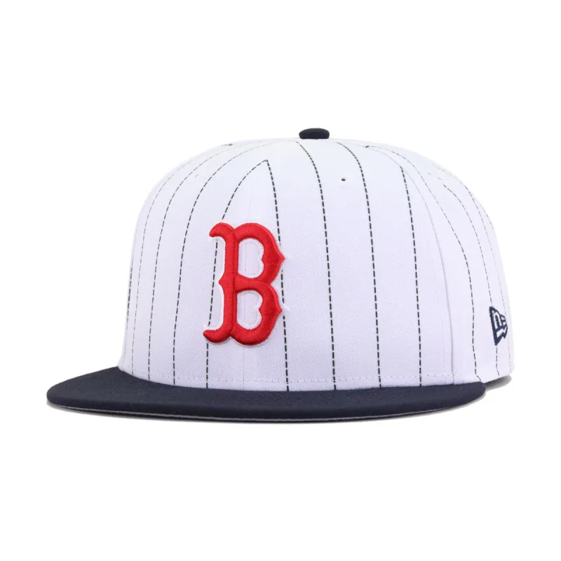 New Era Boston Red Sox fitted hat navy, red colorway - New Era Drops Classic Red Sox Fitted in Navy Pinstripe