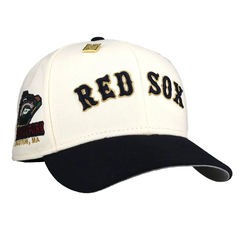 New Era Boston Red Sox fitted hat white, grey, red, chrome, gold colorway - New Era Drops Premium Red Sox Fitted with Chrome Gold Metallics