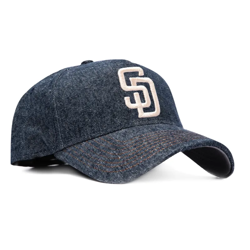 New Era San Diego Padres fitted hat Navy Denim colorway - New Era 59Forty A-Frame San Diego Padres Hat – Navy Denim