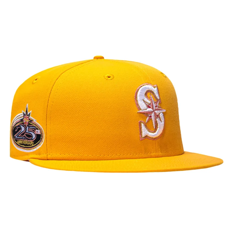 New Era Seattle Mariners fitted hat Gold colorway - New Era 59Fifty Pink Lemonade Seattle Mariners 25th Anniversary Patch Pink UV Hat – Gold