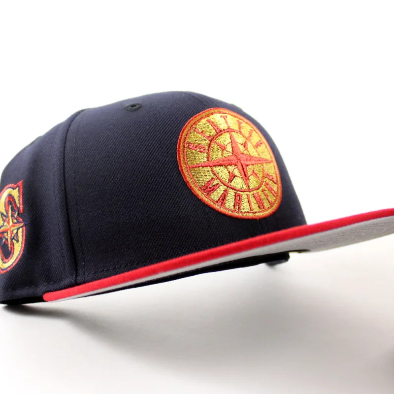 New Era Seattle Mariners fitted hat Navy Scarlet Red Gray Under Brim colorway - Seattle Mariners S Patch New Era 59Fifty Fitted Hat (Navy Scarlet Red Gray Under Brim)