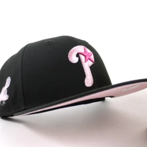 New Era St. Louis Cardinals fitted hat Black Pink Under Brim colorway - Philadelphia Phillies Cardinals Patch 59Fifty New Era Fitted Hat (Black Pink Under Brim)