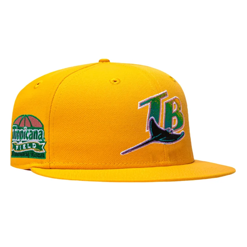 New Era Tampa Bay Rays fitted hat Gold colorway - New Era 59Fifty Pink Lemonade Tampa Bay Rays Tropicana Field Patch Pink UV Hat – Gold