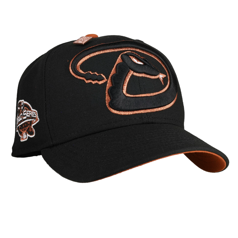New Era Arizona Diamondbacks fitted hat black, orange, copper colorway - Arizona Diamondbacks 2001 World Series Black Copper Metallics/Orange Brim 59Fifty Fitted Hat