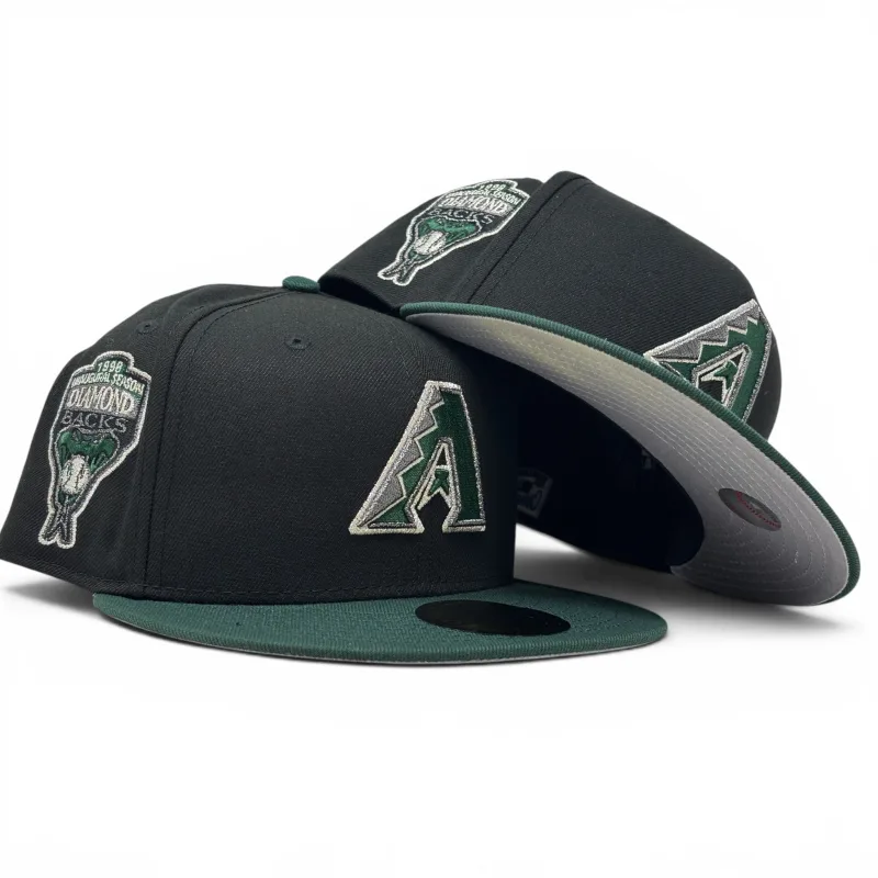 New Era Arizona Diamondbacks fitted hat black, green colorway - Arizona Diamondbacks 1998 Inaugural Season New Era Fitted Hat-Black Green