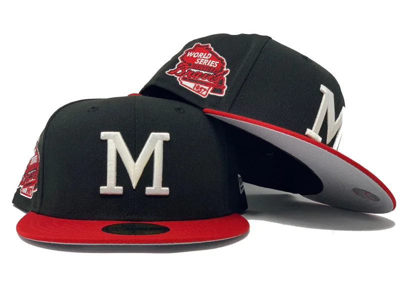 New Era Atlanta Braves fitted hat gray colorway - MILWAUKEE BRAVES 1957 WORLD SERIES GRAY BRIM NEW ERA FITTED HAT