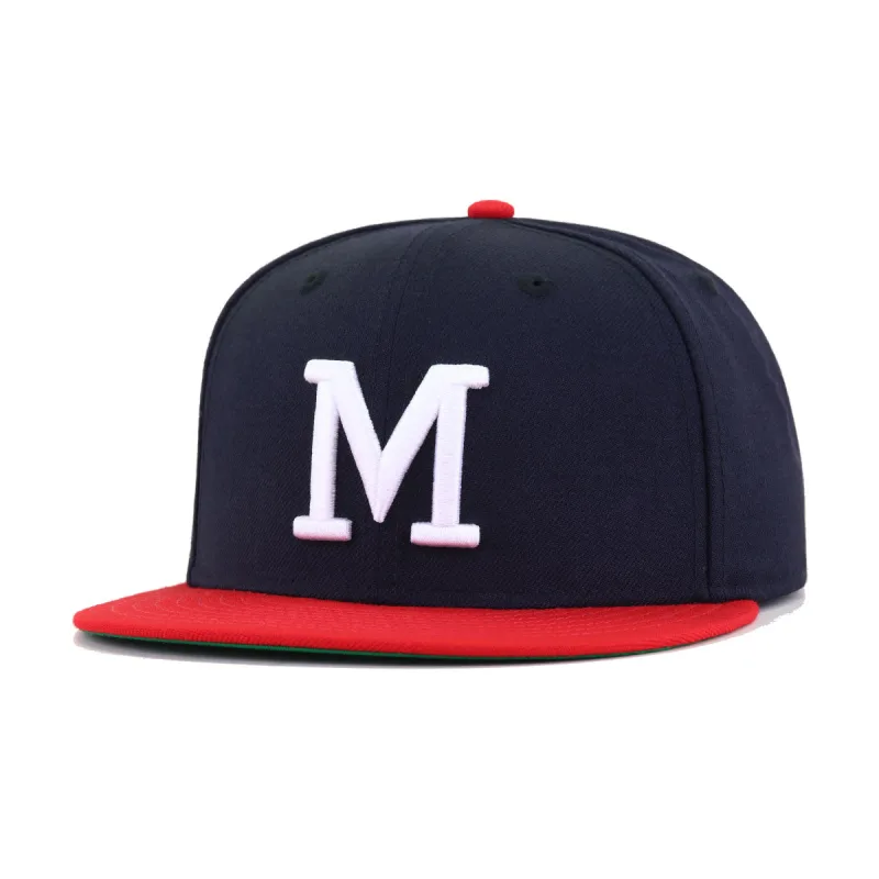 New Era Atlanta Braves fitted hat navy, red, green, scarlet colorway - Milwaukee Braves Navy Scarlet 1953 Green Bottom New Era 59Fifty Fitted