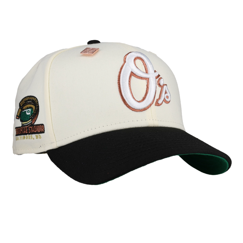 New Era Baltimore Orioles fitted hat white, green, chrome colorway - Baltimore Orioles Chrome Memorial Stadium 59Fifty Fitted Hat