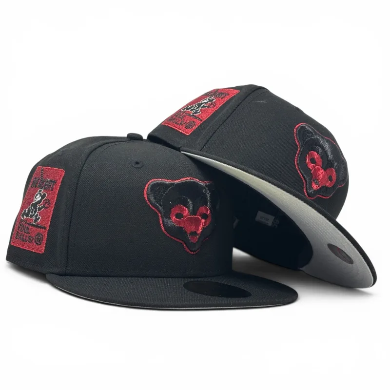 New Era Chicago Cubs fitted hat black, red colorway - Chicago Cubs Be Alert Foul Ball New Era Fitted Hats-Black Red