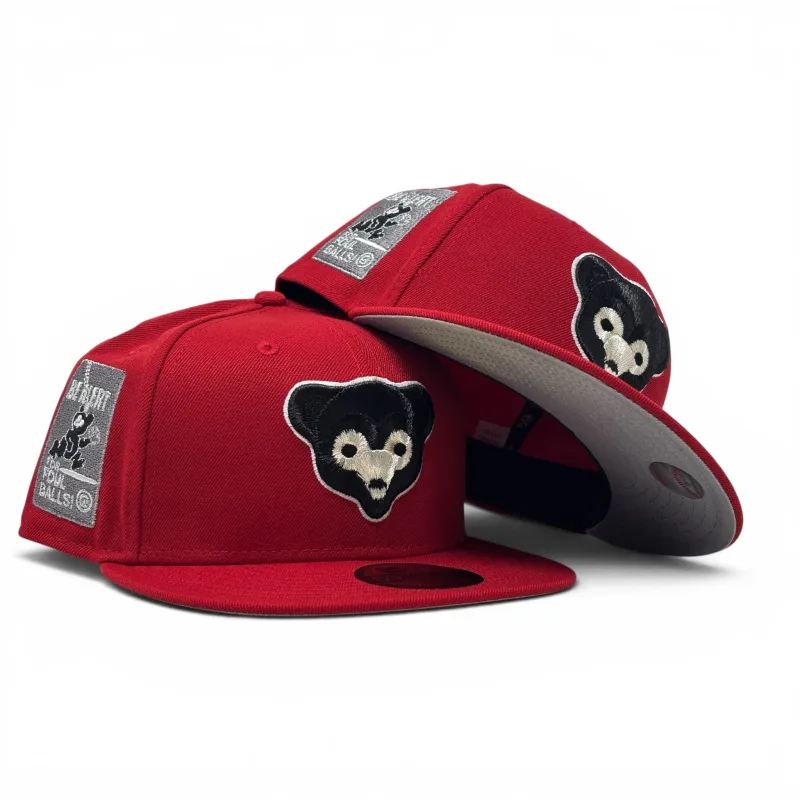 New Era Chicago Cubs fitted hat red colorway - Chicago Cubs Be Alert Foul Ball Logo New Era Fitted Hats-Red