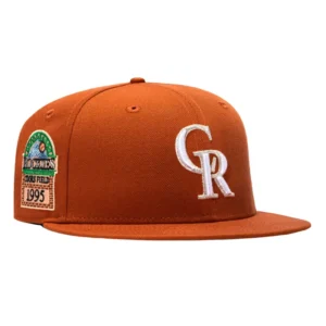 New Era Colorado Rockies fitted hat Burnt Orange colorway - New Era 59Fifty Terra Cotta Colorado Rockies 1995 Inaugural Patch Hat – Burnt Orange