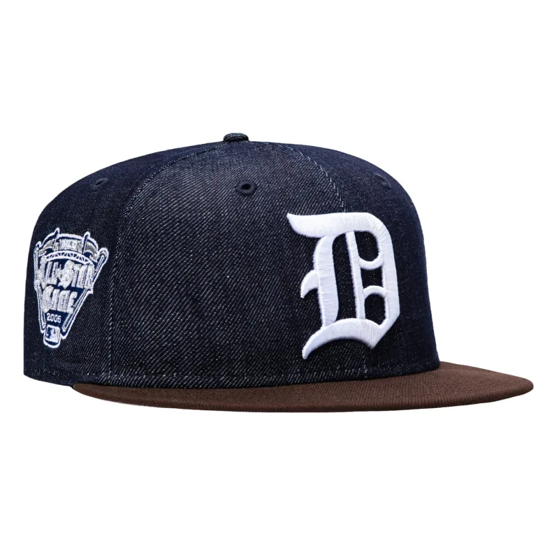 New Era Detroit Tigers fitted hat Denim, Brown colorway - New Era 59Fifty Detroit Tigers 2005 All Star Game Patch Hat – Denim, Brown