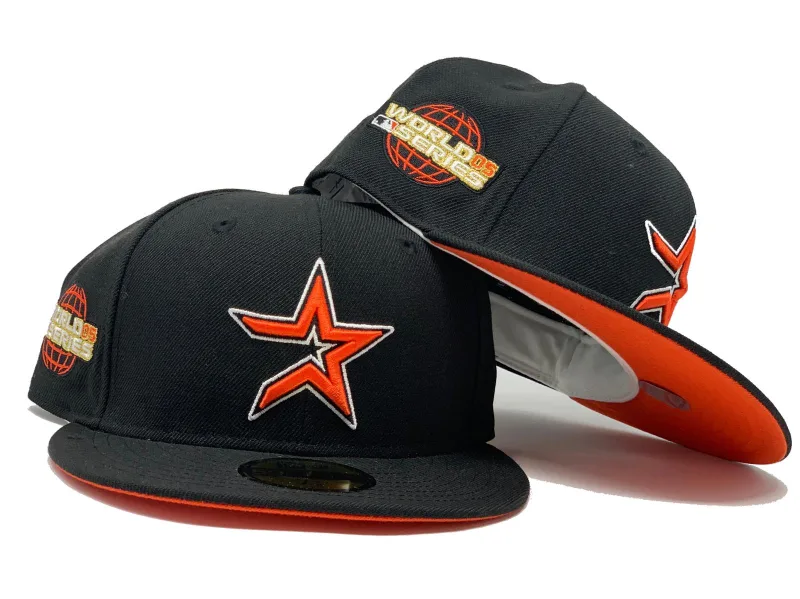 New Era Houston Astros fitted hat black, orange colorway - HOUSTON ASTROS 2005 WORLD SERIES BLACK ORANGE BRIM NEW ERA FITTED HAT
