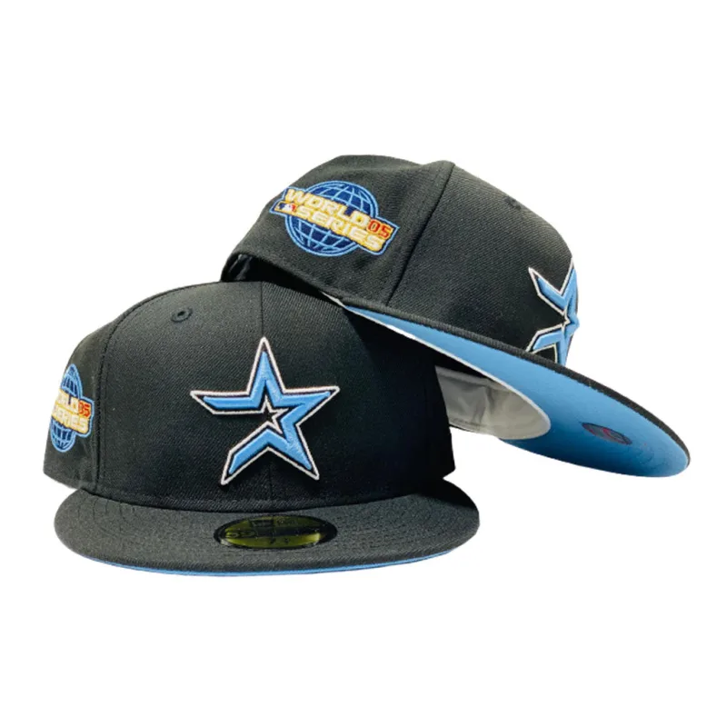 New Era Houston Astros fitted hat black colorway - HOUSTON ASTROS 2005 WORLD SERIES BLACK ICY BRIM NEW ERA FITTED HAT
