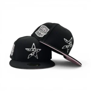 New Era Houston Astros fitted hat black, pink, brown colorway - Black Houston Astros Cow Print Logo Pink Bottom 20th Anniversary Side Patch New Era 59Fifty Fitted