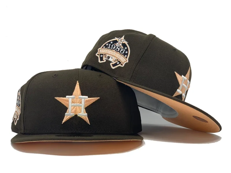 New Era Houston Astros fitted hat brown colorway - HOUSTON ASTROS 1986 ALL STAR GAME BROWN PEACH BRIM NEW ERA FITTED HAT