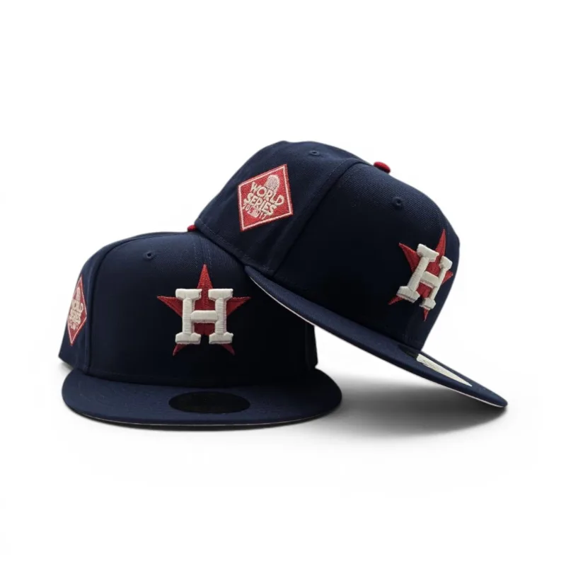 New Era Houston Astros fitted hat navy, blue, pink colorway - Navy Blue Houston Astros Pink Bottom 2017 World Series Side Patch New Era 59Fifty Fitted