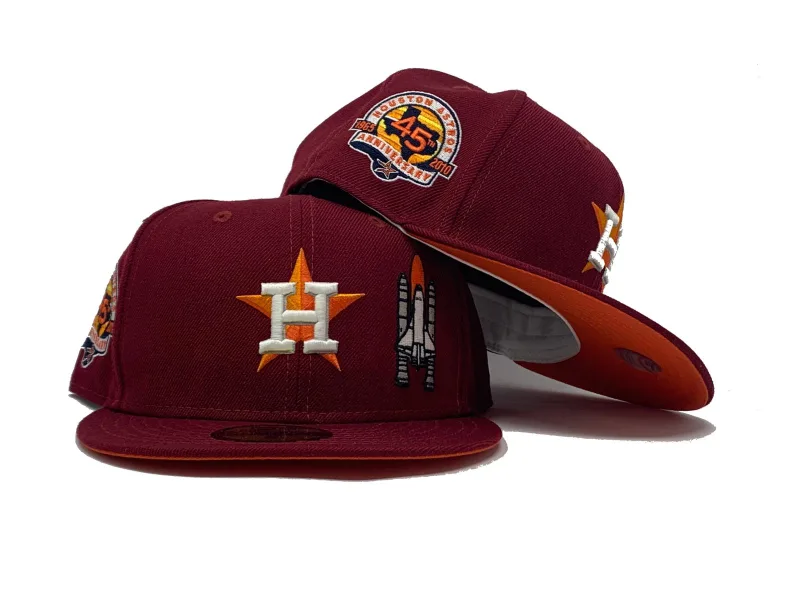 New Era Houston Astros fitted hat orange colorway - HOUSTON ASTROS 45TH ANNIVERSARY BURGUBDY ORANGE BRIM NEW ERA FITTED HAT