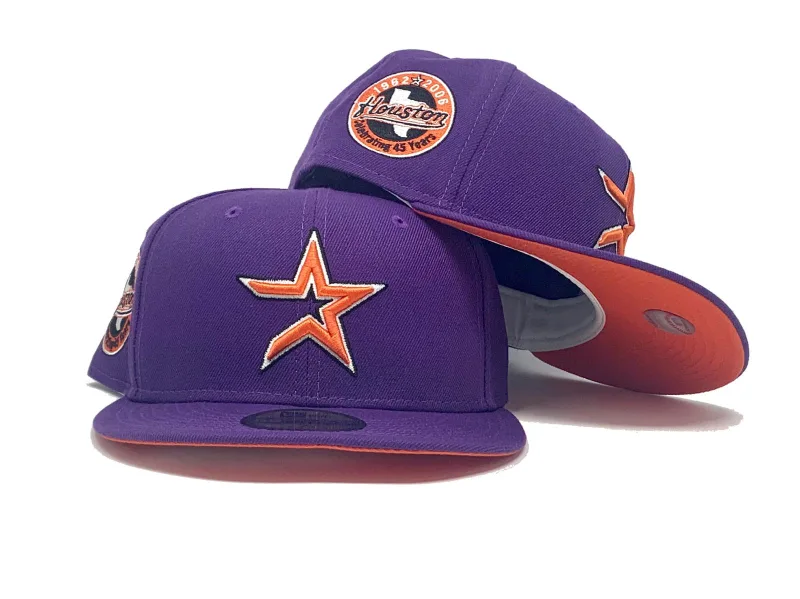 New Era Houston Astros fitted hat purple, orange colorway - HOUSTON ASTROS 45TH ANNIVERSARY DEEP PURPLE ORANGE BRIM NEW ERA FITTED HAT