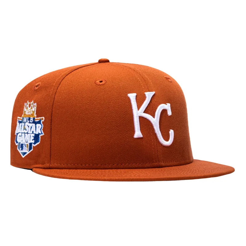 New Era Kansas City Royals fitted hat Burnt Orange colorway - New Era 59Fifty Terra Cotta Kansas City Royals 2012 All Star Game Patch Hat – Burnt Orange