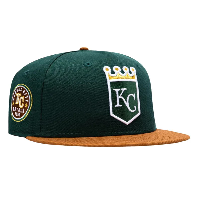 New Era Kansas City Royals fitted hat Green, Tan colorway - New Era 59Fifty Highball Kansas City Royals 1969 Inaugural Patch Hat – Green, Tan