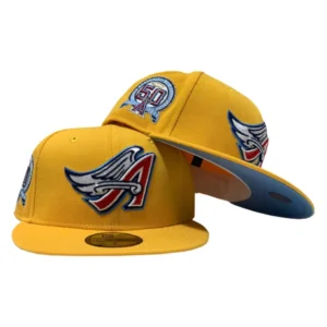 New Era Los Angeles Angels fitted hat yellow colorway - LOS ANGELES ANGELS 50TH SEASONS YELLOW CAP ICY BRIM NEW ERA FITTED HAT