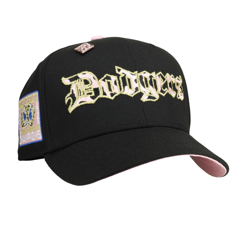 New Era Los Angeles Dodgers fitted hat black, pink colorway - Los Angeles Dodgers Back To Back Champions Black Pink Cow Print 59Fifty Fitted Hat