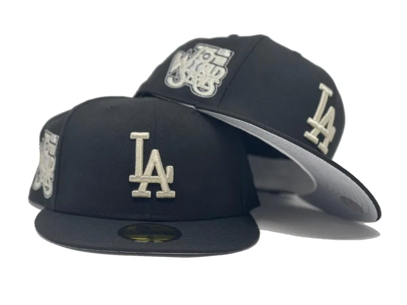 New Era Los Angeles Dodgers fitted hat black, silver colorway - LOS ANGELES DODGERS 75TH WORLD SERIES BLACK METALLIC SILVER BRIM NEW ERA FITTED HAT