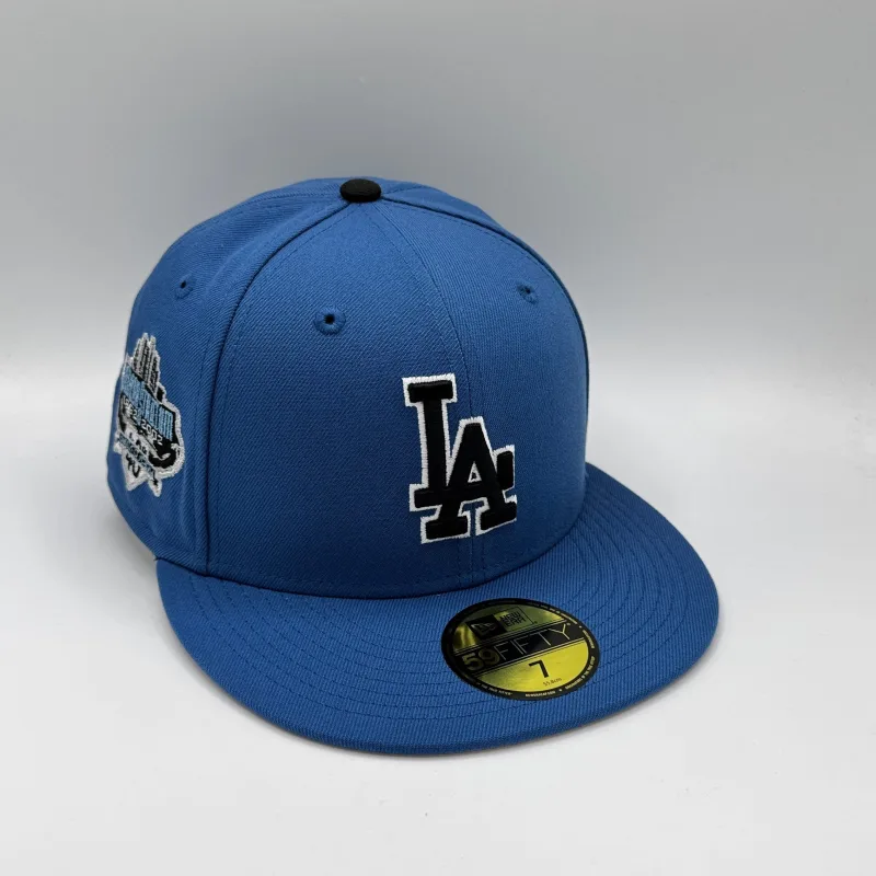 New Era Los Angeles Dodgers fitted hat blue colorway - Los Angeles Dodgers New Era Blue Get Home Safely Custom Side Patch 59FIFTY Fitted Hat