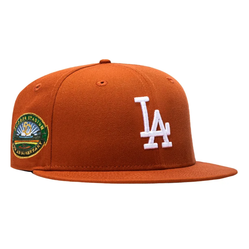 New Era Los Angeles Dodgers fitted hat Burnt Orange colorway - New Era 59Fifty Terra Cotta Los Angeles Dodgers 50th Anniversary Stadium Patch Hat – Burnt Orange