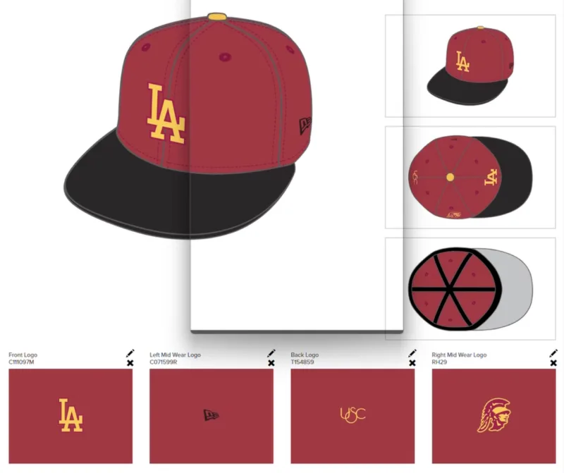 New Era Los Angeles Dodgers fitted hat Cardinal Black Gray Under Brim colorway - Los Angeles Dodgers x University of Southern California New Era 59Fifty Fitted Hat (Cardinal Black Gray Under Brim)