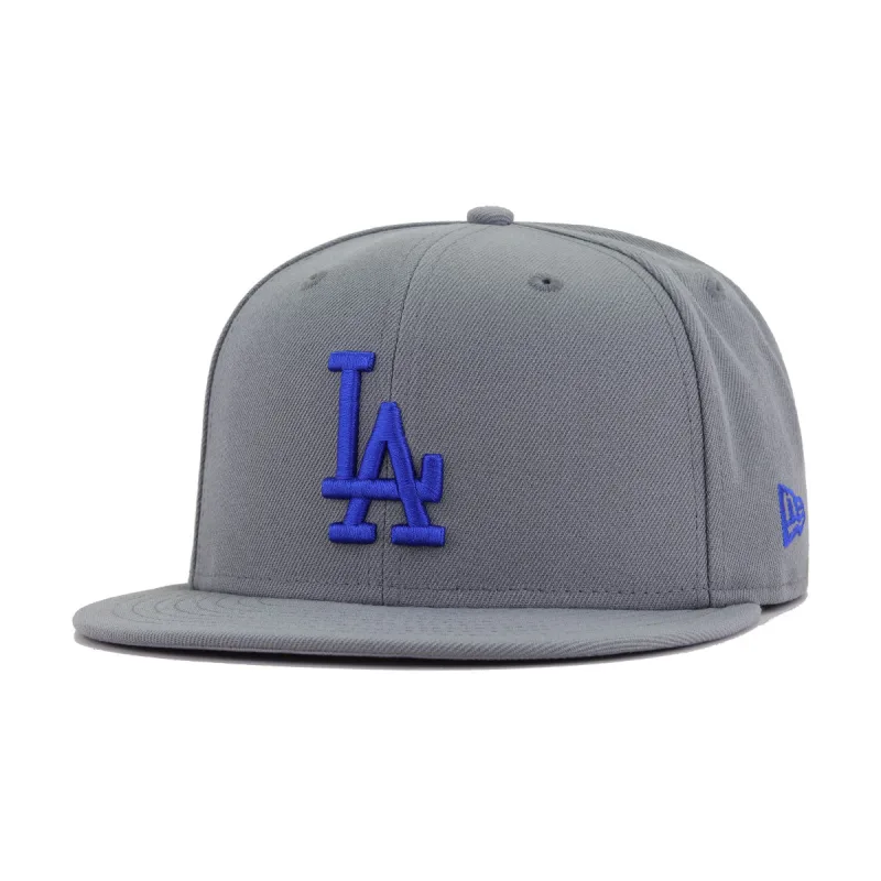New Era Los Angeles Dodgers fitted hat grey, blue, royal colorway - Los Angeles Dodgers Storm Grey Royal Logo New Era 59Fifty Fitted
