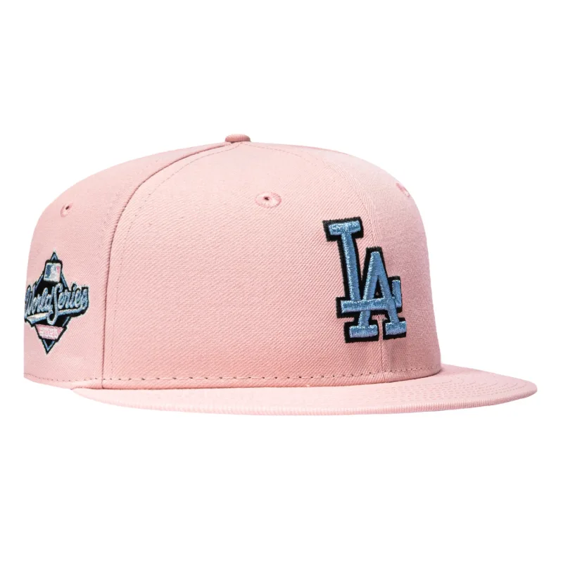New Era Los Angeles Dodgers fitted hat Pink colorway - New Era 59Fifty Blake Snell Los Angeles Dodgers 2025 World Series Patch Light Blue UV Hat – Pink