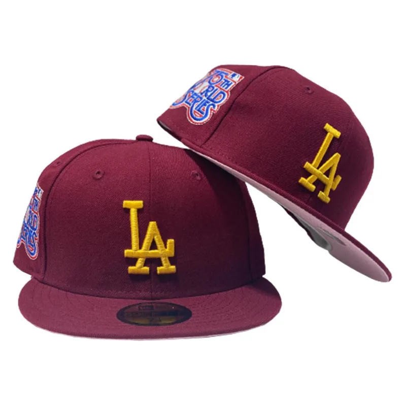 New Era Los Angeles Dodgers fitted hat pink, burgundy colorway - LOS ANGELES DODGERS 78TH WORLD SERIES BURGUNDY PINK BRIM NEW ERA FITTED HAT