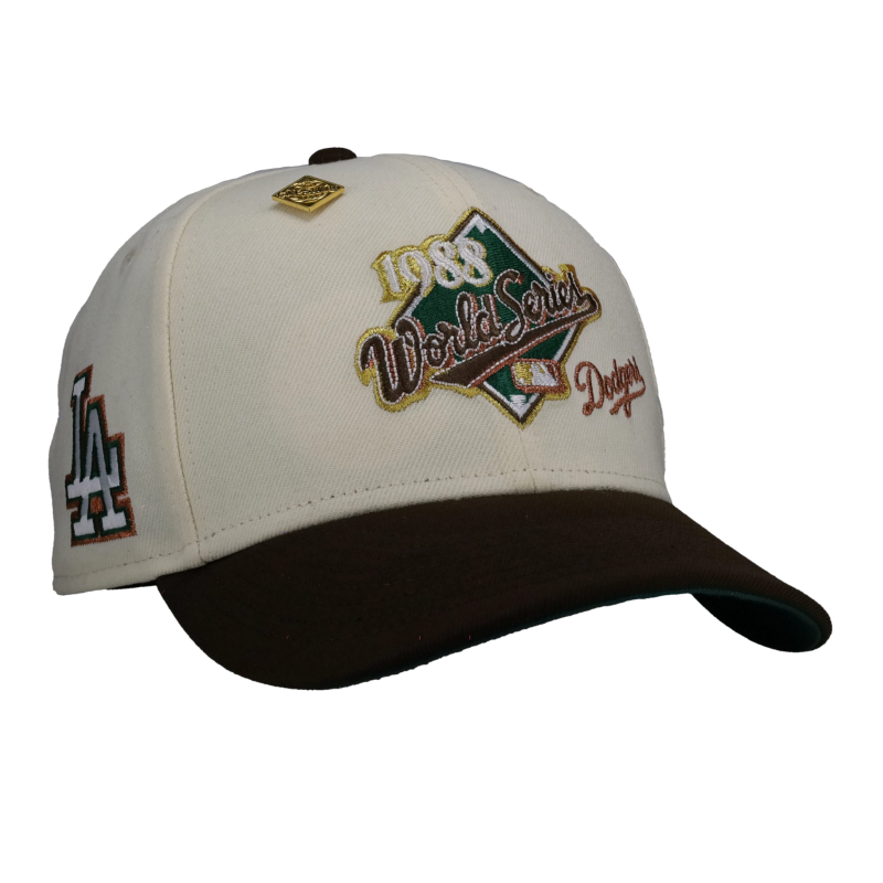 New Era Los Angeles Dodgers fitted hat white, green, brown, chrome colorway - Los Angeles Dodgers Chrome/Brown 1988 World Series 59Fifty Fitted Hat
