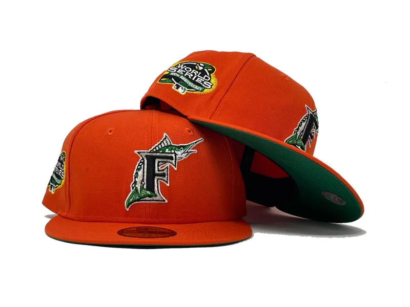 New Era Miami Marlins fitted hat green, orange colorway - Florida Marlins 2003 World Series Orange Green Brim New Era Fitted Hat