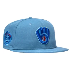 New Era Milwaukee Brewers fitted hat Indigo, Royal, Red colorway - New Era 59Fifty More Than Metal Milwaukee Brewers 50th Anniversary Patch Hat – Indigo, Royal, Red