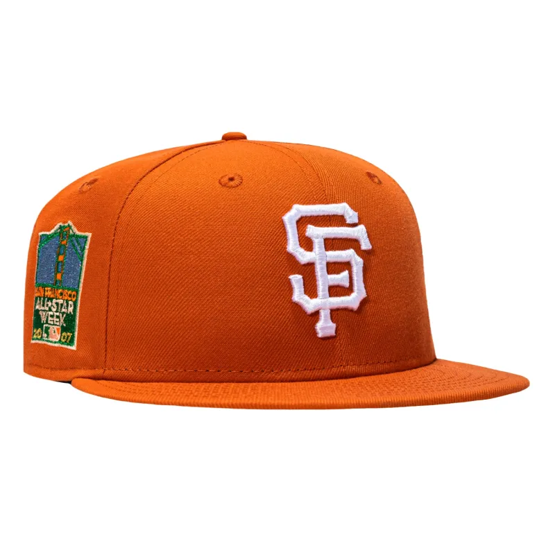 New Era New York Giants fitted hat Light Burnt Orange colorway - New Era 59Fifty Terra Cotta San Francisco Giants 2007 All Star Week Patch Hat – Light Burnt Orange
