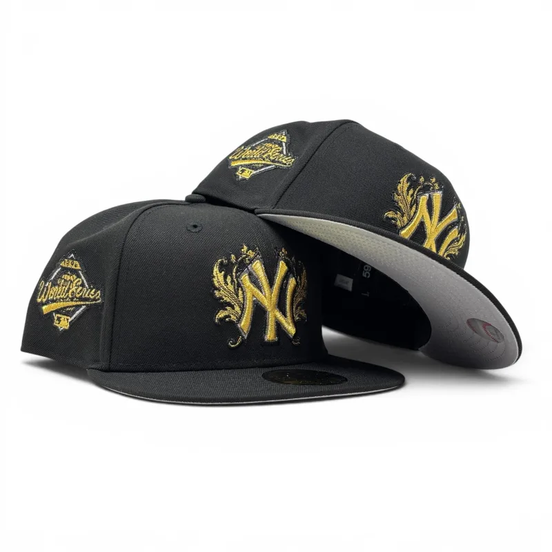 New Era New York Yankees fitted hat black, gold colorway - New York Yankees 1996 World Series iconic interlocking Fitted Hats-Black Gold