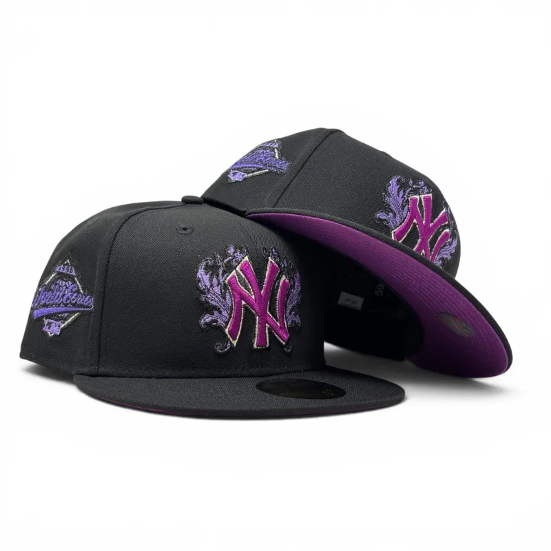 New Era New York Yankees fitted hat black, purple colorway - New York Yankees 1996 World Series iconic interlocking Fitted Hats-Black Purple