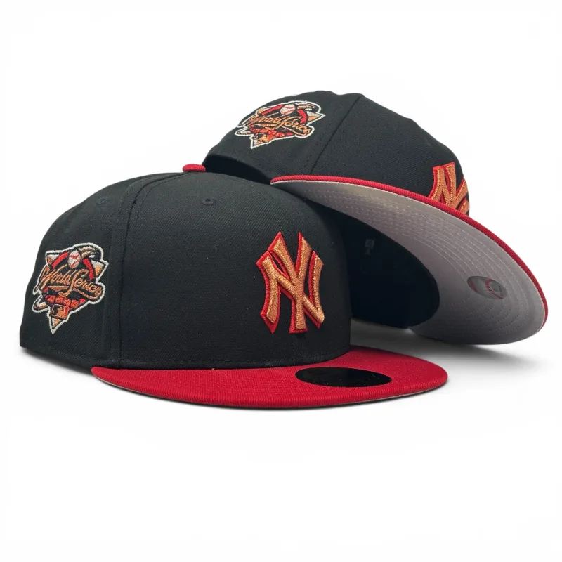 New Era New York Yankees fitted hat black, red colorway - New York Yankees 2000 World Series Fitted Hats- Black Red