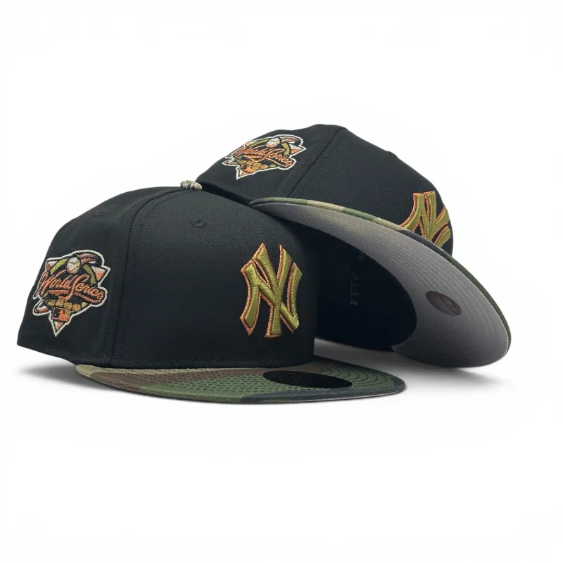 New Era New York Yankees fitted hat black colorway - New York Yankees 2000 World Series Fitted Hats- Black Woodland Camo