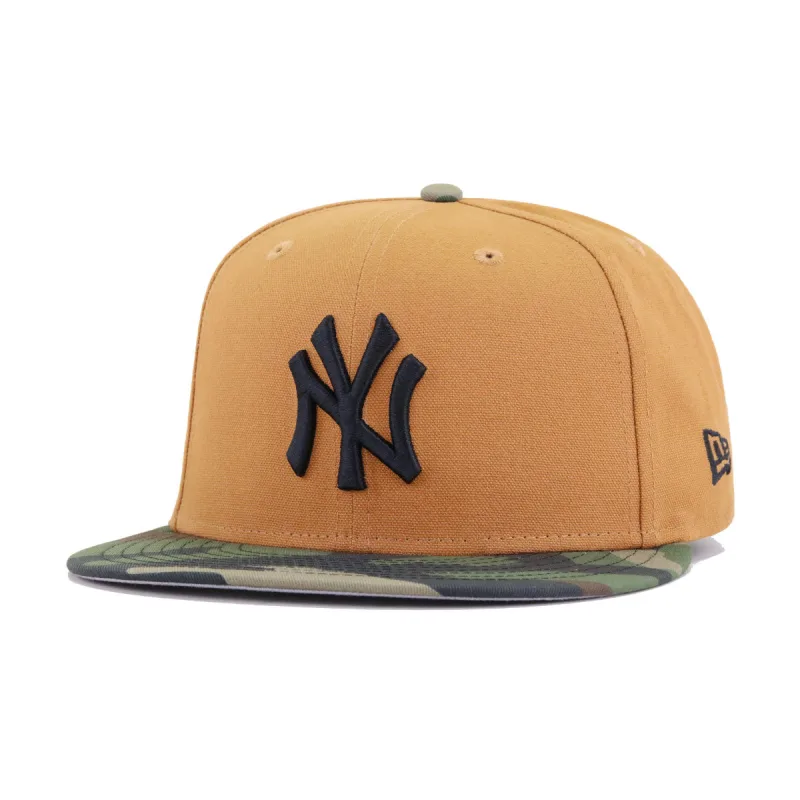 New Era New York Yankees fitted hat black, tan colorway - New York Yankees Light Bronze Cotton Canvas Woodland Camouflage New Era 59Fifty Fitted