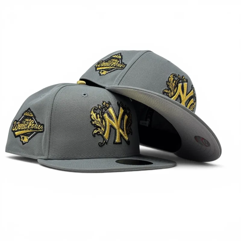 New Era New York Yankees fitted hat gray colorway - New York Yankees 1996 World Series iconic interlocking New Era Fitted Hats-Gray